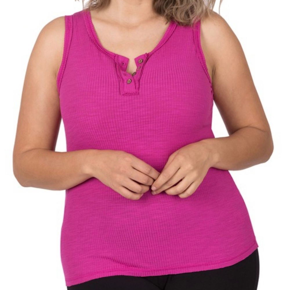 Plus Ribbed Henley Tank Top